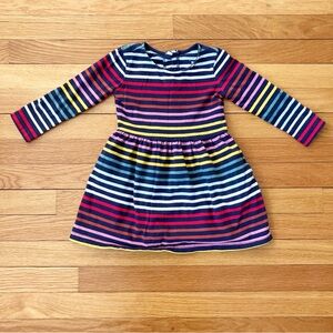 Primary Colorful Pink Yellow Stripe Cotton Classic Long Sleeve Dress 2